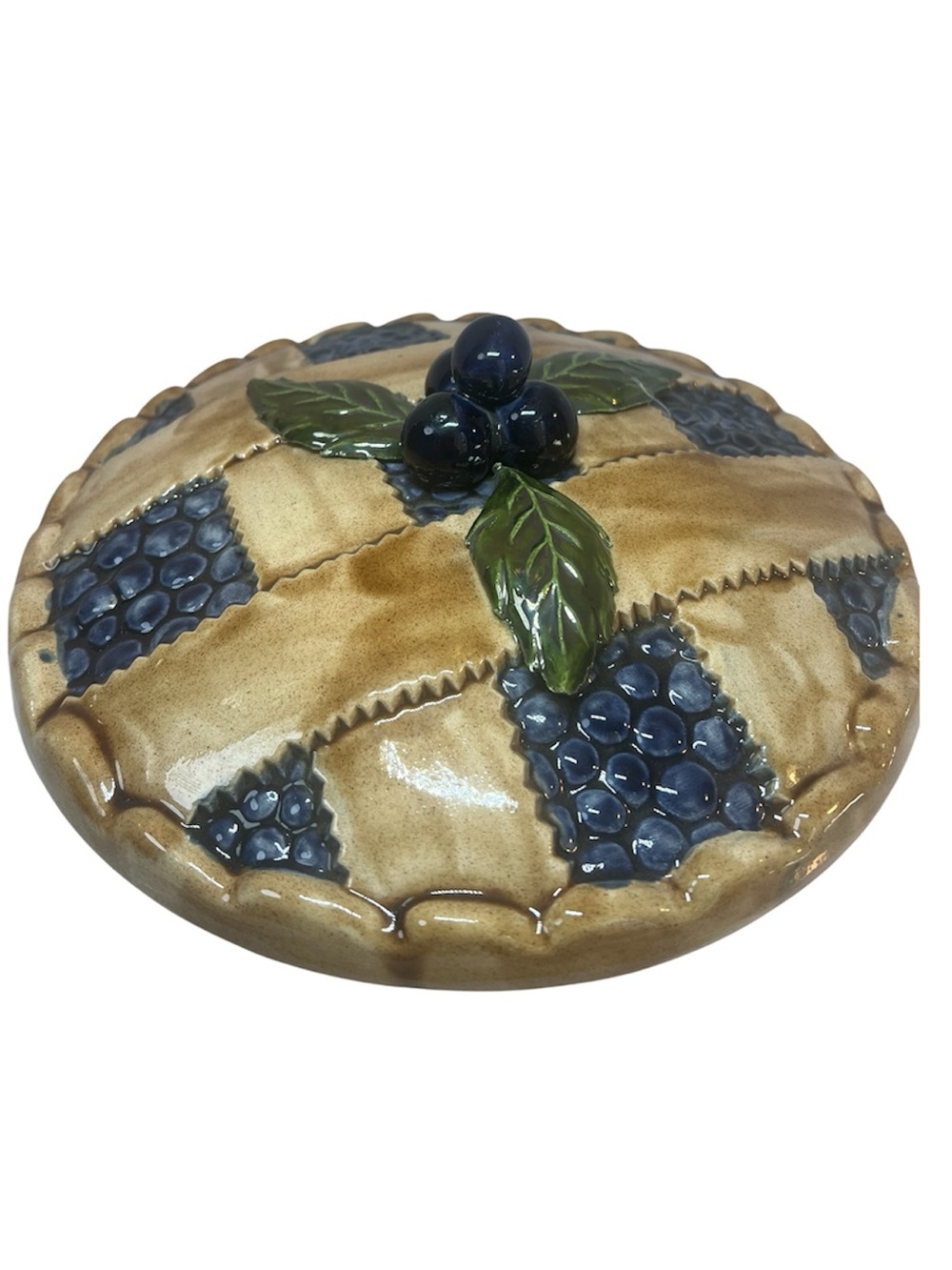 Ceramic Blueberry Pie Covered Dish from Portugal.